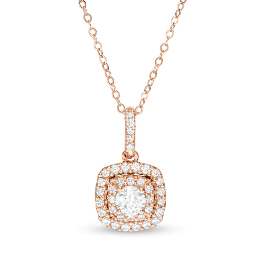 5/8 CT. T.w. Diamond Double Cushion Frame Pendant in 14K Rose Gold