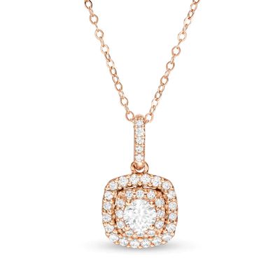 5/8 CT. T.w. Diamond Double Cushion Frame Pendant in 14K Rose Gold