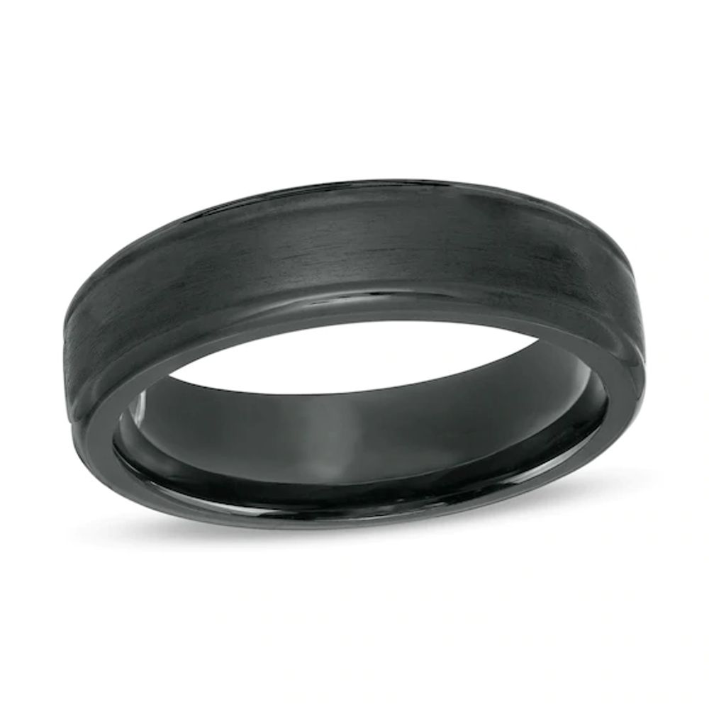 Men's 6.0mm Satin Comfort-Fit Band in Black Titanium