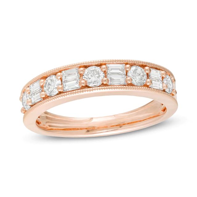3/4 CT. T.w. Baguette and Round Diamond Vintage-Style Anniversary Band in 10K Rose Gold