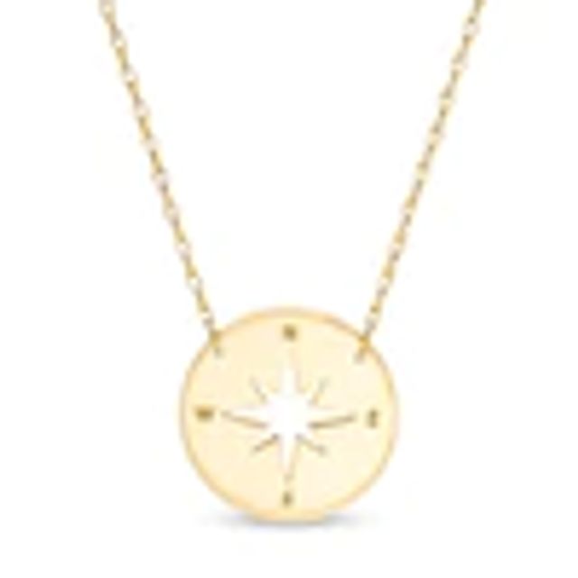 Mini Etched Cut-Out Compass Disc Necklace in 14K Gold