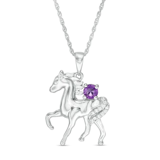 Amethyst and Diamond Accent Prancing Horse Pendant in Sterling Silver