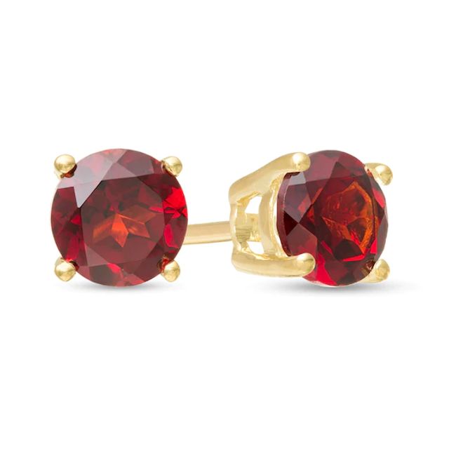 5.0mm Garnet Solitaire Stud Earrings in 10K Gold