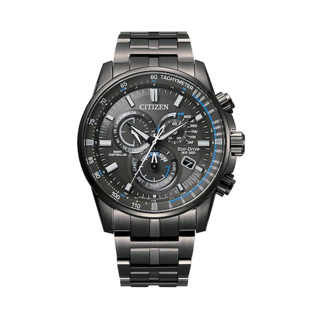 Men's Citizen Eco-DriveÂ® Pcat Chronograph Black Watch (Model: Cb5887-55H)