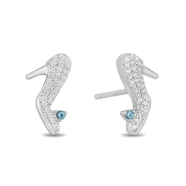 Enchanted Disney Cinderella 1/10 CT. T.w. Diamond and London Blue Topaz Slipper Stud Earrings in Sterling Silver