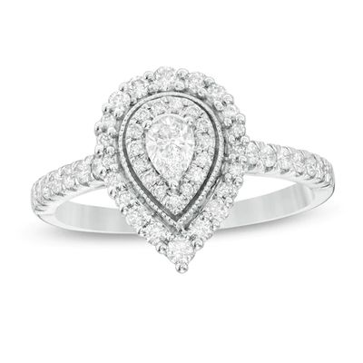 5/8 CT. T.w. Pear-Shaped Diamond Double Frame Vintage-Style Engagement Ring in 10K White Gold