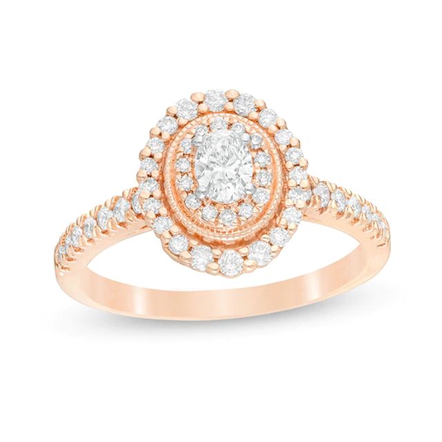 5/8 CT. T.w. Oval Diamond Double Frame Vintage-Style Engagement Ring in 10K Rose Gold