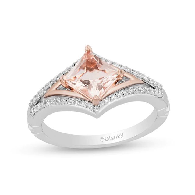 Enchanted Disney Aurora Morganite and 1/5 CT. T.w. Diamond Ring in Sterling Silver and 10K Rose Gold