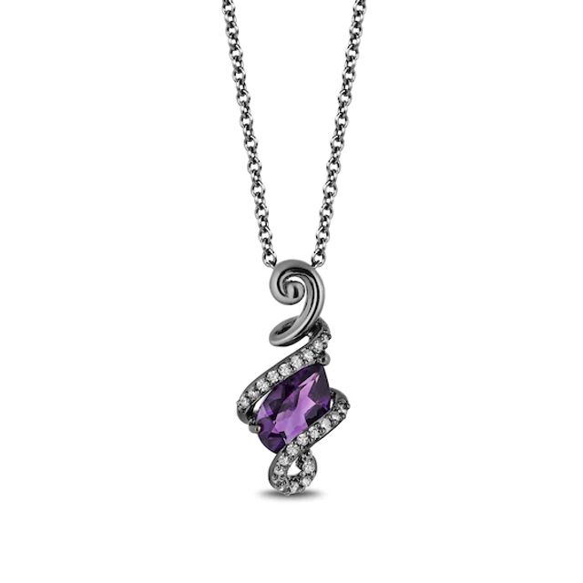 Enchanted Disney Villains Ursula Amethyst and 1/10 CT. T.w. Diamond Pendant in Sterling Silver with Black Rhodium - 19"