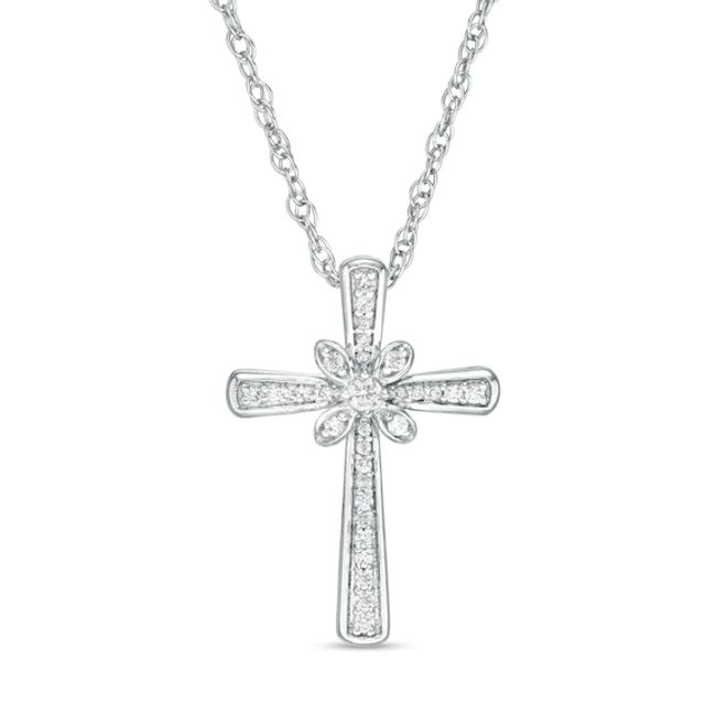 1/8 CT. T.w. Diamond Flower Cross Pendant in Sterling Silver