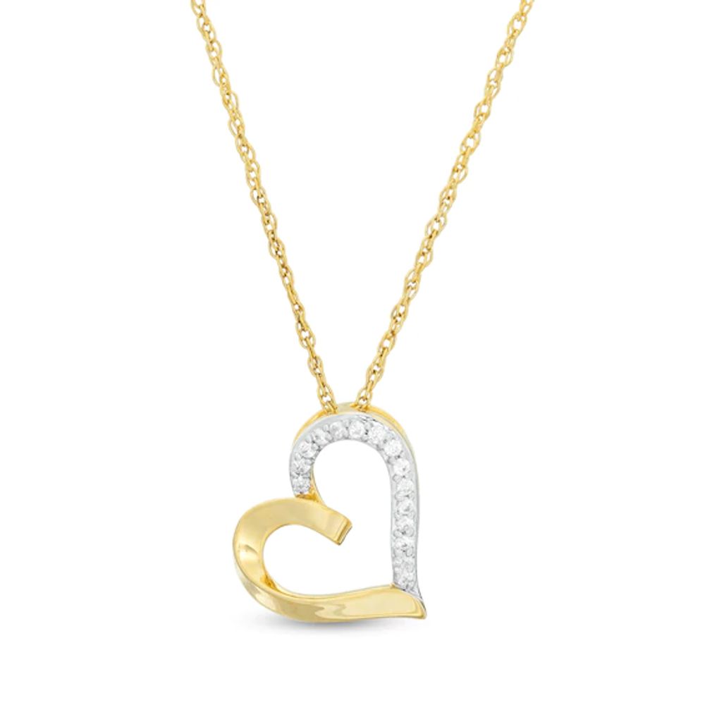 1/10 CT. T.w. Diamond Tilted Ribbon Heart Pendant in 10K Gold