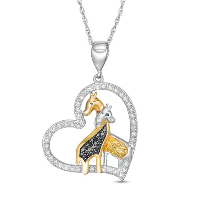 1/5 CT. T.w. Enhanced Multi-Color and White Diamond Giraffes Heart Pendant in Sterling Silver and 14K Gold Plate