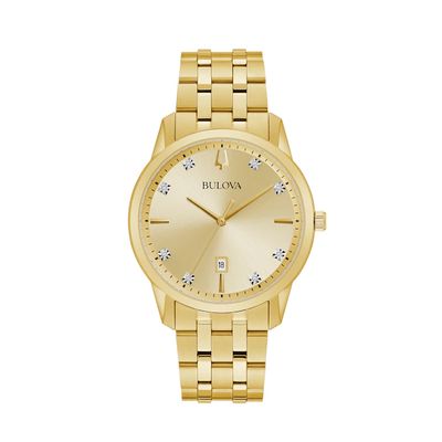 Men's Bulova Sutton Diamond Accent Gold-Tone Watch with Champagne Dial (Model: 97D123)