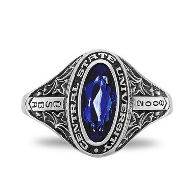 Ladies' Oval Simulated Birthstone Filigree College Class Ring by ArtCarved (1 Stone)