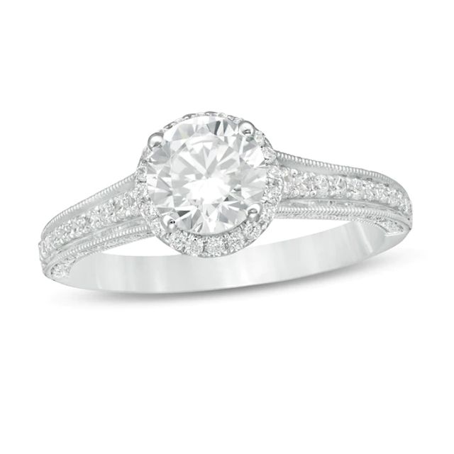 Celebration Ideal 1-1/3 CT. T.w. Certified Diamond Frame Vintage-Style Engagement Ring in 14K White Gold (I/I1)