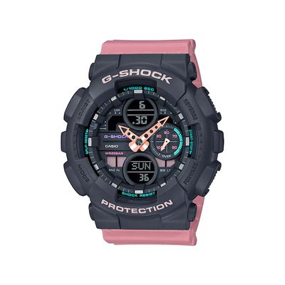 Ladiesâ Casio G-Shock S Series Pink Resin Strap Watch with Black Dial (Model: Gmas140-4A)
