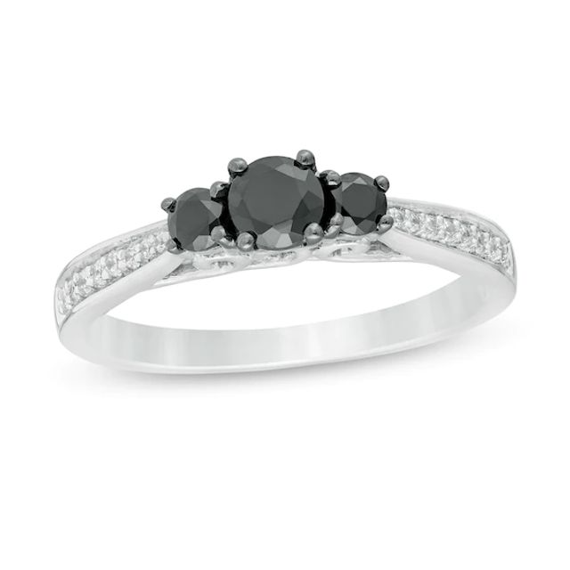 1/2 CT. T.w. Enhanced Black and White Diamond Three Stone Engagement Ring in Sterling Silver