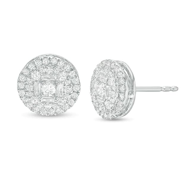 1/2 CT. T.w. Multi-Diamond Multi-Row Stud Earrings in 10K White Gold