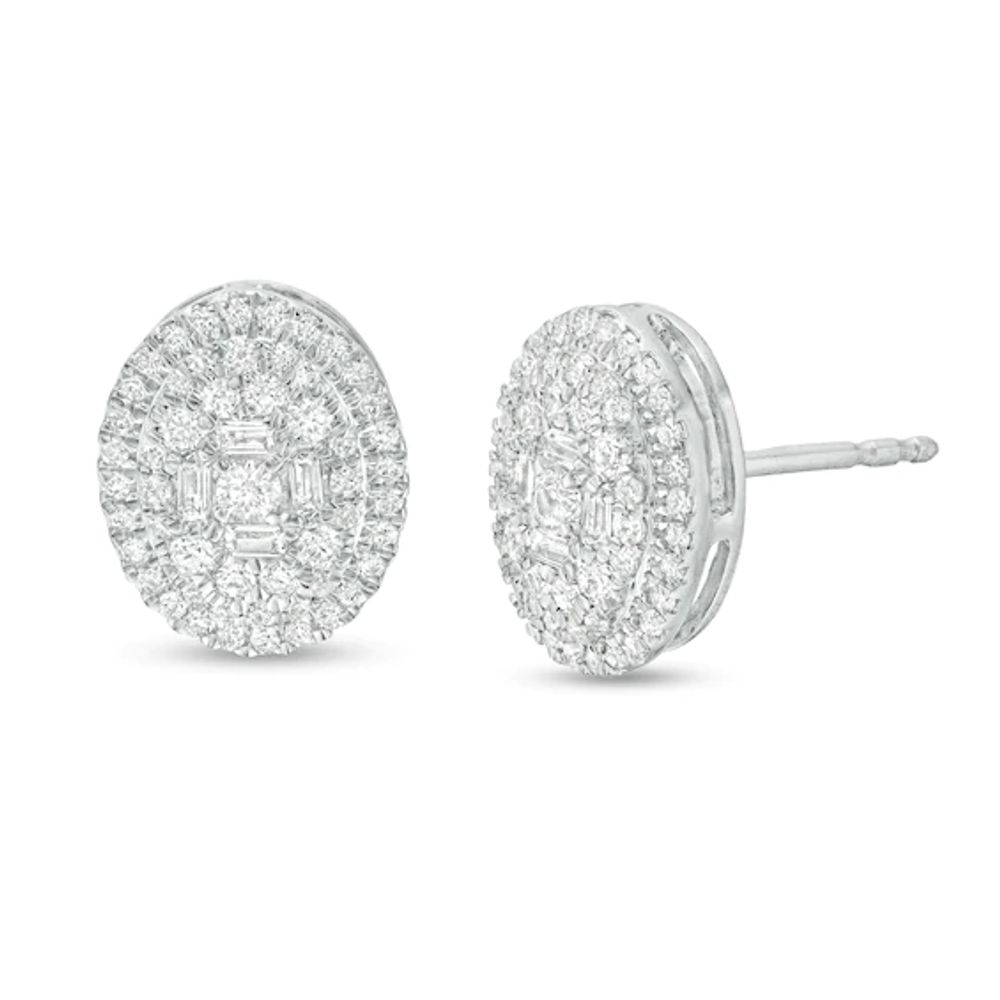 1/2 CT. T.w. Oval Multi-Diamond Frame Stud Earrings in 10K White Gold