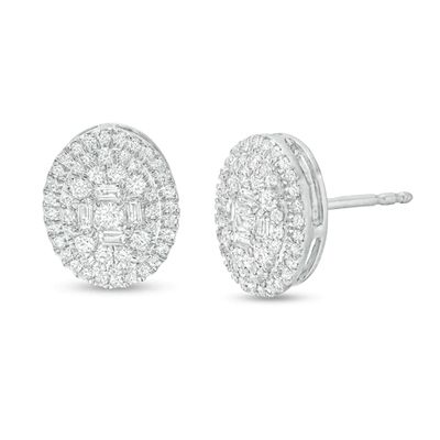1/2 CT. T.w. Oval Multi-Diamond Frame Stud Earrings in 10K White Gold