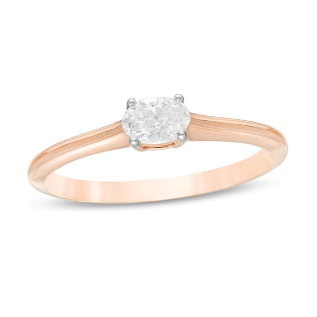 1/4 CT. Oval Diamond Sideways Solitaire Promise Ring in 14K Rose Gold