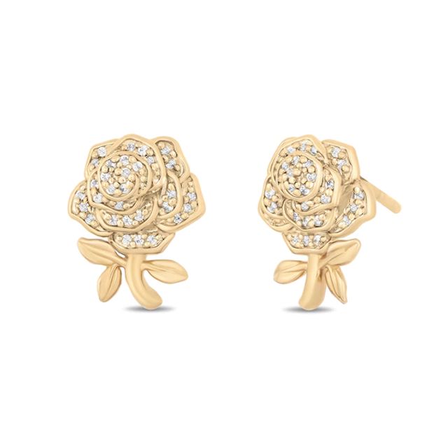 Enchanted Disney Belle 1/10 CT. T.w. Diamond Rose Stud Earrings in 10K Gold