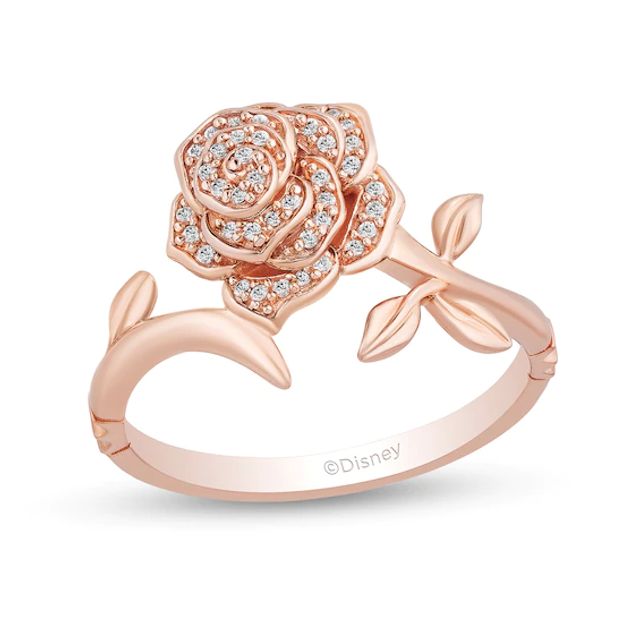Enchanted Disney Belle 1/10 CT. T.w. Diamond Rose Bypass Ring in 10K Rose Gold