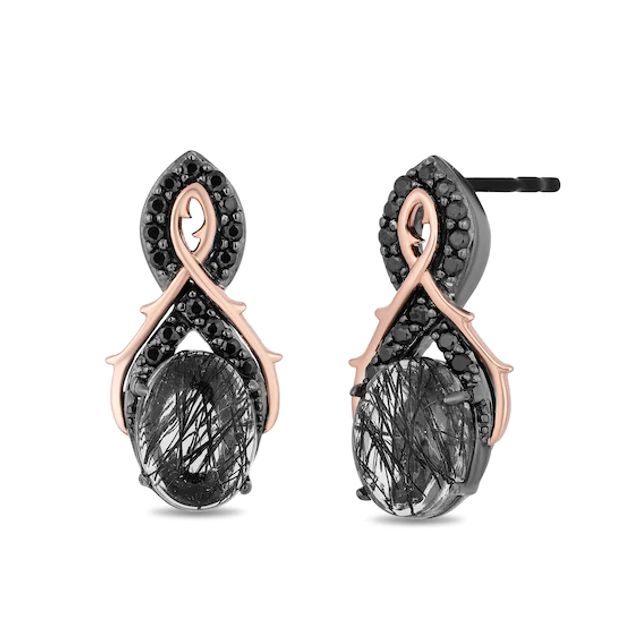 Enchanted Disney Villains Maleficent Quartz and 1/4 CT. T.w. Black Diamond Drop Earrings in Sterling Silver