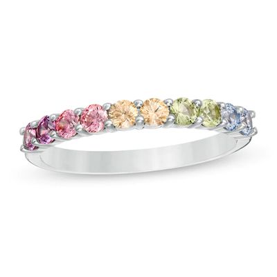 Simulated Light Multi-Color Sapphire Duos Band in Sterling Silver