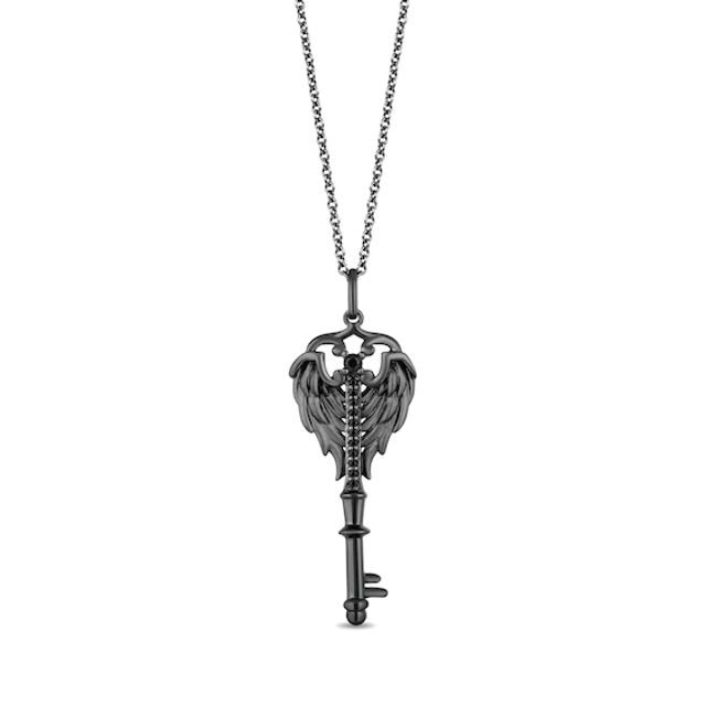 Enchanted Disney Villains Maleficent 1/10 CT. T.w. Black Diamond Key Pendant in Sterling Silver - 19"