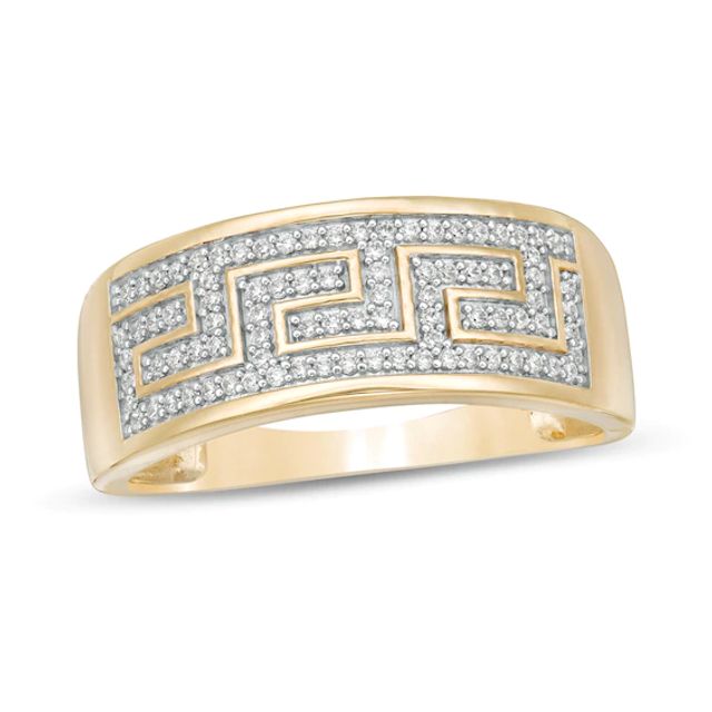 1/4 CT. T.w. Diamond Greek Key Ring in 10K Gold