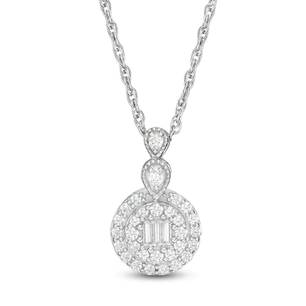 1/5 CT. T.w. Baguette Composite Diamond Frame Vintage-Style Pendant in 10K White Gold