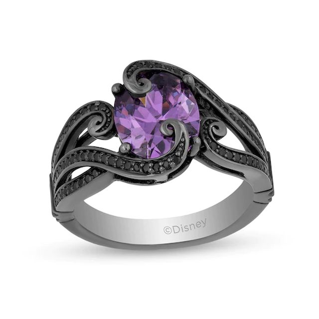 Enchanted Disney Villains Ursula Oval Amethyst and 1/4 CT. T.w. Black Diamond Ring in Sterling Silver