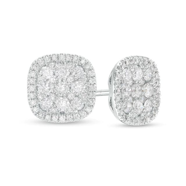 1 CT. T.w. Composite Diamond Cushion Frame Stud Earrings in 10K White Gold