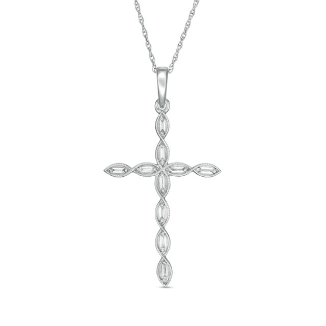 1/10 CT. T.w. Baguette Diamond Vintage-Style Cross Pendant in 10K White Gold