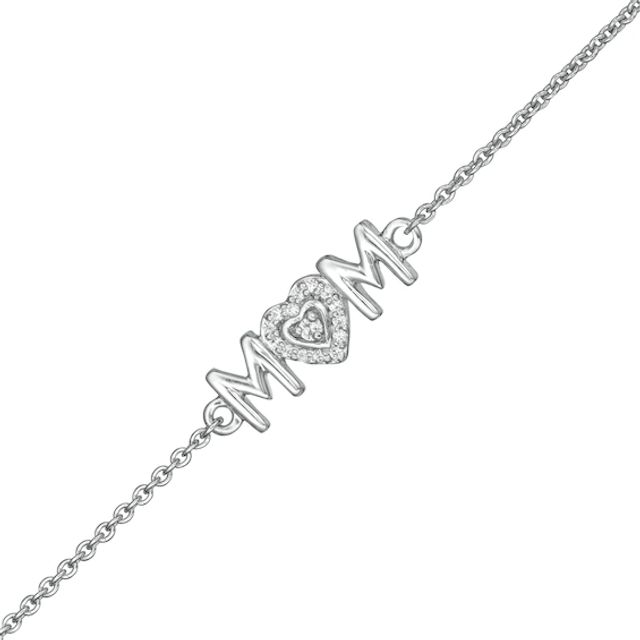 1/20 CT. T.w. Diamond Mom and Hearts Anklet in Sterling Silver - 9.0"