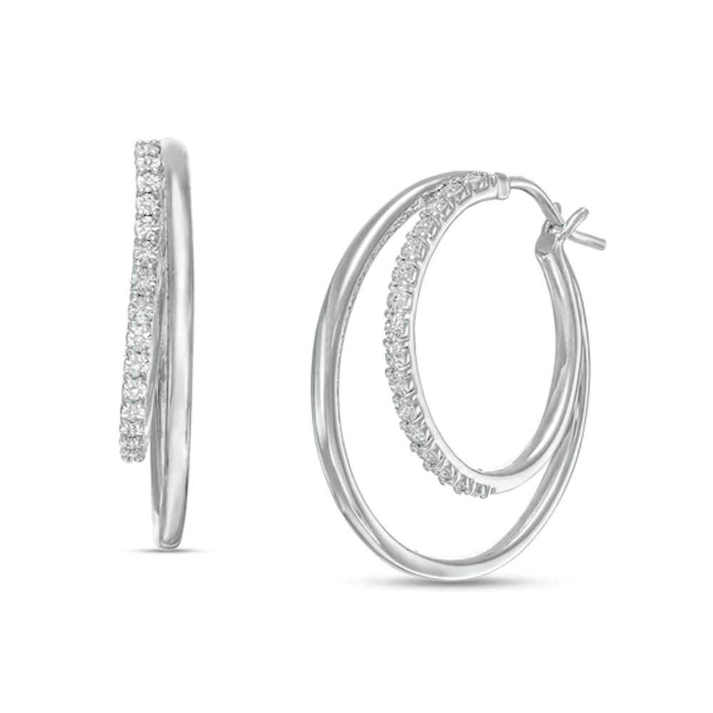 1/10 CT. T.w. Diamond Double Hoop Earrings in Sterling Silver