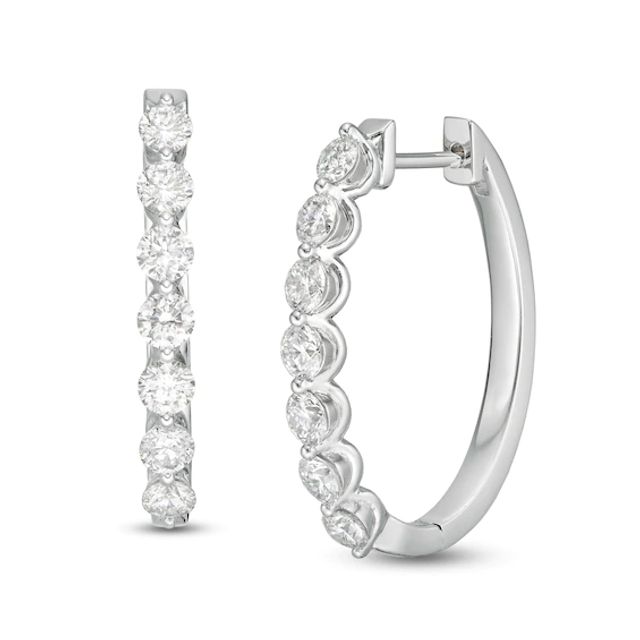 1-1/2 CT. T.w. Diamond Frame Seven Stone Hoop Earrings in 10K White Gold