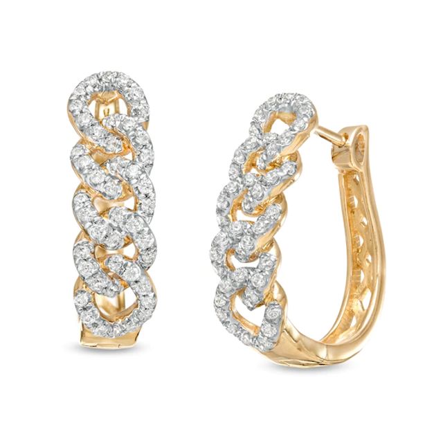 1/2 CT. T.w. Diamond Curb Chain Hoop Earrings in 10K Gold
