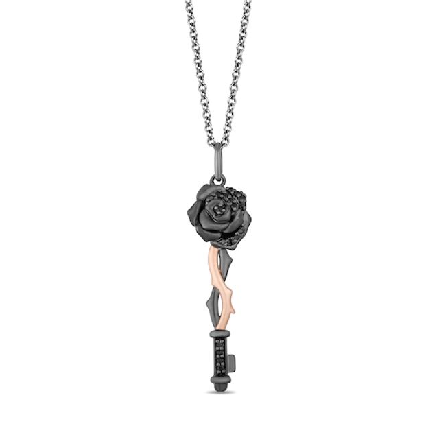 Enchanted Disney Villains Maleficent 1/8 CT. T.w. Black Diamond Pendant in Sterling Silver and 10K Rose Gold