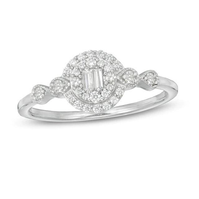 1/4 CT. T.w. Composite Diamond Frame Vintage-Style Ring in 10K White Gold