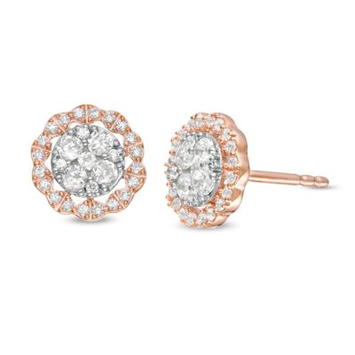 1/2 CT. T.w. Multi-Diamond Flower Frame Stud Earrings in 10K Two-Tone Gold