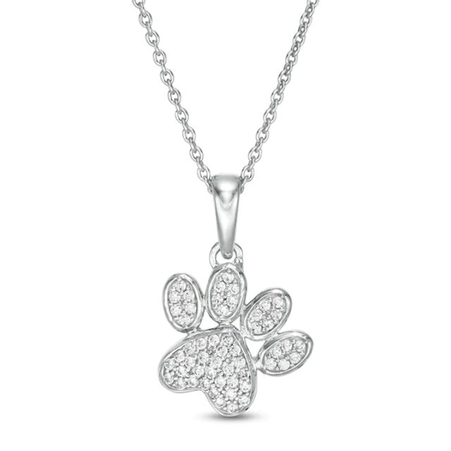 1/8 CT. T.w. Diamond Tilted Paw Print Pendant in 10K White Gold