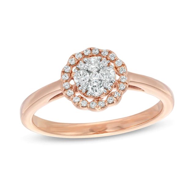 1/4 CT. T.w. Composite Diamond Scallop Frame Ring in 10K Rose Gold