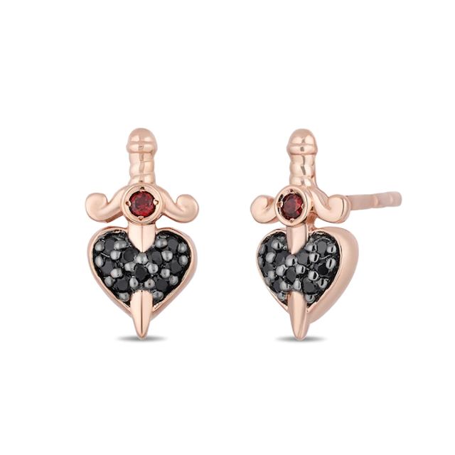 Enchanted Disney Villains Evil Queen Garnet and 1/8 CT. T.w. Black Diamond Stud Earrings in 10K Rose Gold