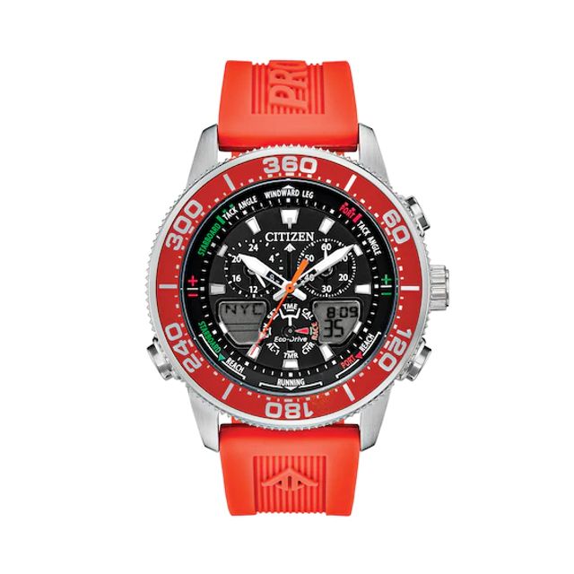 Men's Citizen Eco-DriveÂ® Promaster Sailhawk Chronograph Strap Watch with Black and Orange Dial (Model: Jr4061-00F)