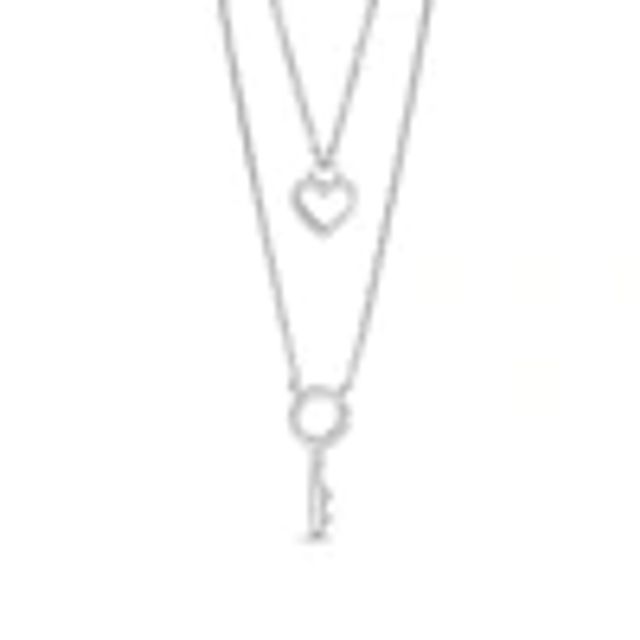1/10 CT. T.w. Diamond Heart-Shaped Lock and Key Double Strand Necklace in Sterling Silver