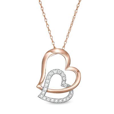 1/6 CT. T.w. Diamond Tilted Double Heart Pendant in 10K Two-Tone Gold