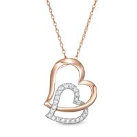 1/6 CT. T.w. Diamond Tilted Double Heart Pendant in 10K Two-Tone Gold