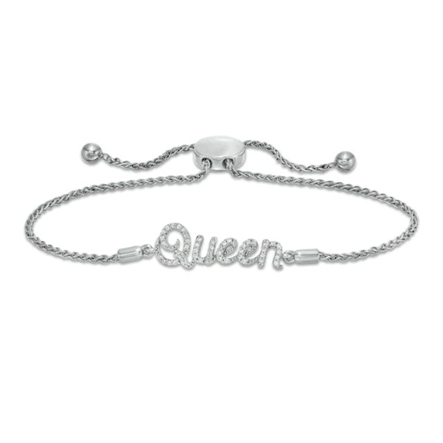 1/6 CT. T.w. Diamond Cursive "Queen" Bolo Bracelet in Sterling Silver - 10"